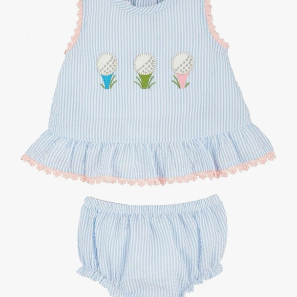 Mud Pie Blue Striped Diaper Cover Set with Floral Design - Picture 1 of 1
